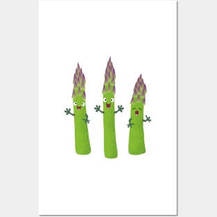 Cute asparagus singing vegetable trio cartoon Posters and Art